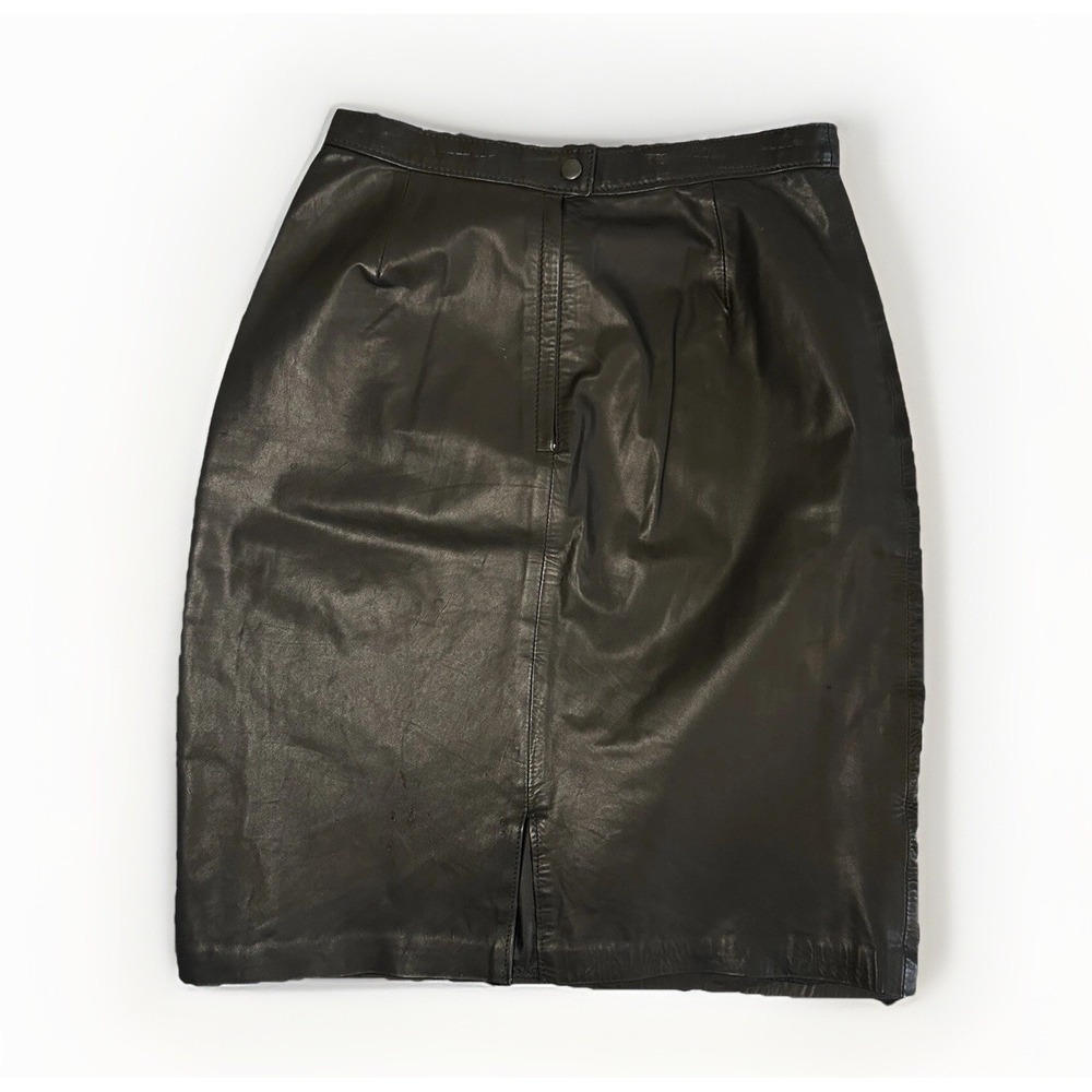 Vintage Gino Di Giorgio Black Leather Skirt Womens 11/12 Moto Goth 1980s 90s
